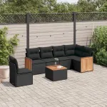 Set canapele de grădină cu perne, 7 piese, negru, poliratan GartenMobel Dekor