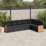 Set canapele de grădină cu perne, 7 piese, negru, poliratan GartenMobel Dekor