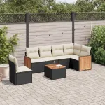 Set canapele de grădină cu perne, 7 piese, negru, poliratan GartenMobel Dekor