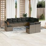 Set mobilier de grădină cu perne, 10 piese, gri, poliratan GartenMobel Dekor