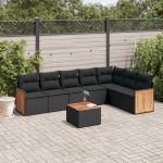 Set mobilier de grădină cu perne, 8 piese, negru, poliratan GartenMobel Dekor