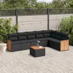 Set mobilier de grădină cu perne, 8 piese, negru, poliratan GartenMobel Dekor