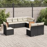 Set mobilier de grădină cu perne, 8 piese, negru, poliratan GartenMobel Dekor