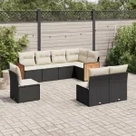 Set mobilier de grădină cu perne, 8 piese, negru, poliratan GartenMobel Dekor