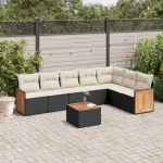 Set mobilier de grădină cu perne, 8 piese, negru, poliratan GartenMobel Dekor