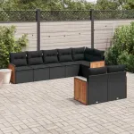 Set mobilier de grădină cu perne, 8 piese, negru, poliratan GartenMobel Dekor