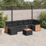 Set mobilier de grădină cu perne, 8 piese, negru, poliratan GartenMobel Dekor
