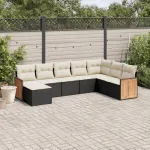 Set mobilier de grădină cu perne, 8 piese, negru, poliratan GartenMobel Dekor