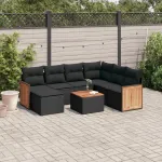 Set mobilier de grădină cu perne, 8 piese, negru, poliratan GartenMobel Dekor