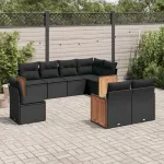 Set mobilier de grădină cu perne, 8 piese, negru, poliratan GartenMobel Dekor