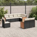 Set mobilier de grădină cu perne, 8 piese, negru, poliratan GartenMobel Dekor