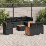 Set mobilier de grădină cu perne, 9 piese, negru, poliratan GartenMobel Dekor