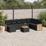 Set mobilier de grădină cu perne, 9 piese, negru, poliratan GartenMobel Dekor