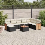 Set mobilier de grădină cu perne, 9 piese, negru, poliratan GartenMobel Dekor