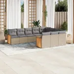 Set canapele de grădină cu perne, 10 piese, bej, poliratan GartenMobel Dekor