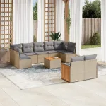 Set canapele de grădină cu perne, 10 piese, bej, poliratan GartenMobel Dekor