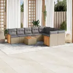 Set canapele de grădină cu perne, 10 piese, bej, poliratan GartenMobel Dekor