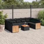 Set canapele de grădină cu perne, 10 piese, negru, poliratan GartenMobel Dekor