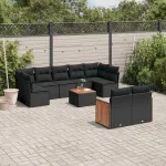 Set canapele de grădină cu perne, 10 piese, negru, poliratan GartenMobel Dekor