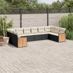 Set canapele de grădină cu perne, 10 piese, negru, poliratan GartenMobel Dekor