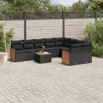 Set canapele de grădină cu perne, 10 piese, negru, poliratan GartenMobel Dekor
