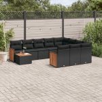 Set canapele de grădină cu perne, 11 piese, negru, poliratan GartenMobel Dekor