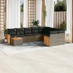 Set mobilier de grădină cu perne, 10 piese, gri, poliratan GartenMobel Dekor