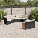 Set mobilier de grădină cu perne, 9 piese, negru, poliratan GartenMobel Dekor