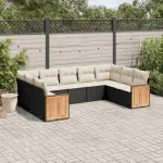 Set mobilier de grădină cu perne, 9 piese, negru, poliratan GartenMobel Dekor