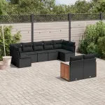 Set mobilier de grădină cu perne, 9 piese, negru, poliratan GartenMobel Dekor