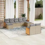 Set canapele de grădină, 9 piese, cu perne, bej, poliratan GartenMobel Dekor