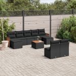 Set canapele de grădină cu perne, 10 piese, negru, poliratan GartenMobel Dekor