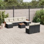 Set canapele de grădină cu perne, 10 piese, negru, poliratan GartenMobel Dekor