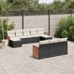 Set canapele de grădină cu perne, 10 piese, negru, poliratan GartenMobel Dekor