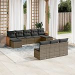 Set mobilier de grădină cu perne, 10 piese, gri, poliratan GartenMobel Dekor