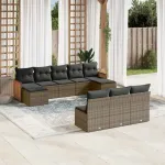 Set mobilier de grădină cu perne, 10 piese, gri, poliratan GartenMobel Dekor