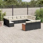 Set mobilier de grădină cu perne, 13 piese, negru, poliratan GartenMobel Dekor