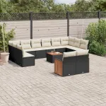 Set mobilier de grădină cu perne, 13 piese, negru, poliratan GartenMobel Dekor