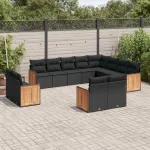 Set canapele de grădină, 12 piese, cu perne, negru, poliratan GartenMobel Dekor
