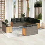 Set canapele de grădină cu perne, 11 piese, gri, poliratan GartenMobel Dekor