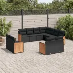 Set canapele de grădină cu perne, 11 piese, negru, poliratan GartenMobel Dekor