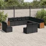 Set mobilier de grădină cu perne, 13 piese, negru, poliratan GartenMobel Dekor