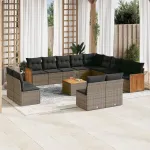 Set mobilier de grădină cu perne, 14 piese, gri, poliratan GartenMobel Dekor