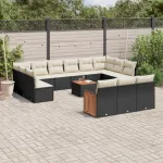 Set mobilier de grădină cu perne, 14 piese, negru, poliratan GartenMobel Dekor