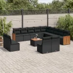 Set mobilier de grădină cu perne, 14 piese, negru, poliratan GartenMobel Dekor