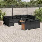 Set mobilier de grădină cu perne, 14 piese, negru, poliratan GartenMobel Dekor