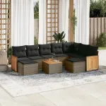 Set mobilier de grădină cu perne, 10 piese, gri, poliratan GartenMobel Dekor