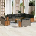 Set mobilier de grădină cu perne, 13 piese, gri, poliratan GartenMobel Dekor