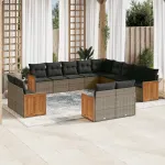 Set mobilier de grădină cu perne, 13 piese, gri, poliratan GartenMobel Dekor