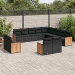 Set mobilier de grădină cu perne, 13 piese, negru, poliratan GartenMobel Dekor